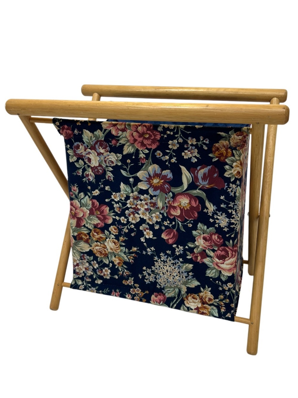 Vintage Foldable Wooden Sewing Basket Floral Knitting Craft Storage Caddy - Picture 1 of 15